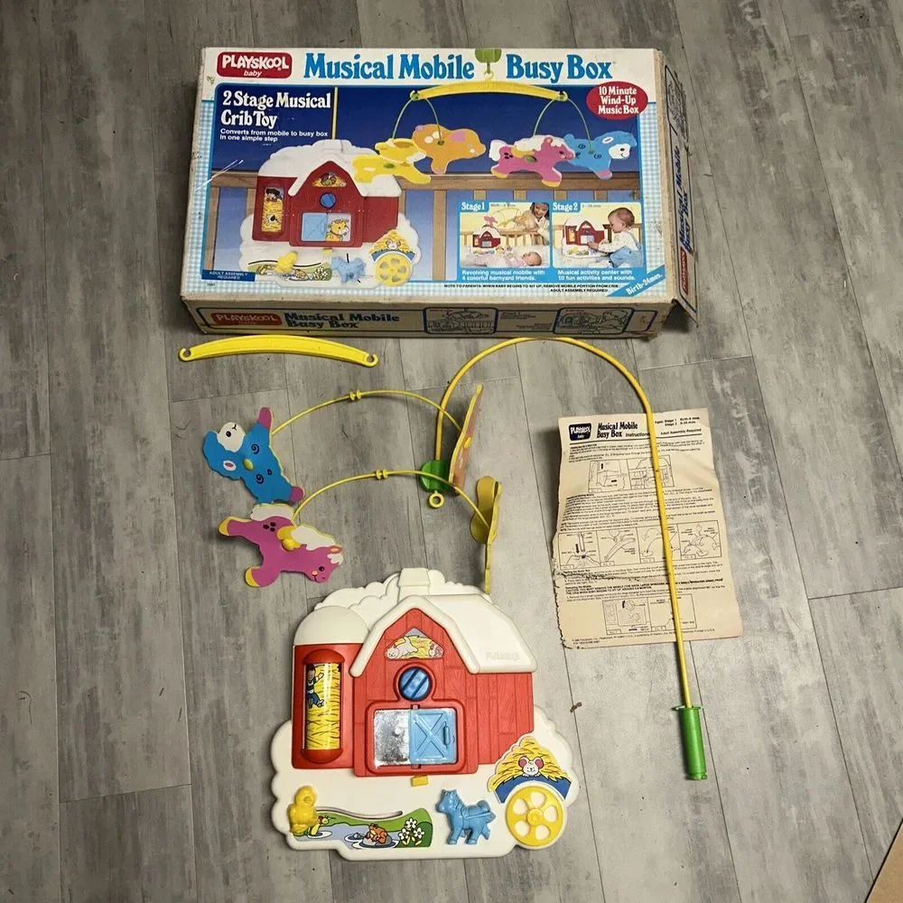 Playskool Musical Mobile Busy‎ Box Farm Nursery Crib Toy Two Stage with Box